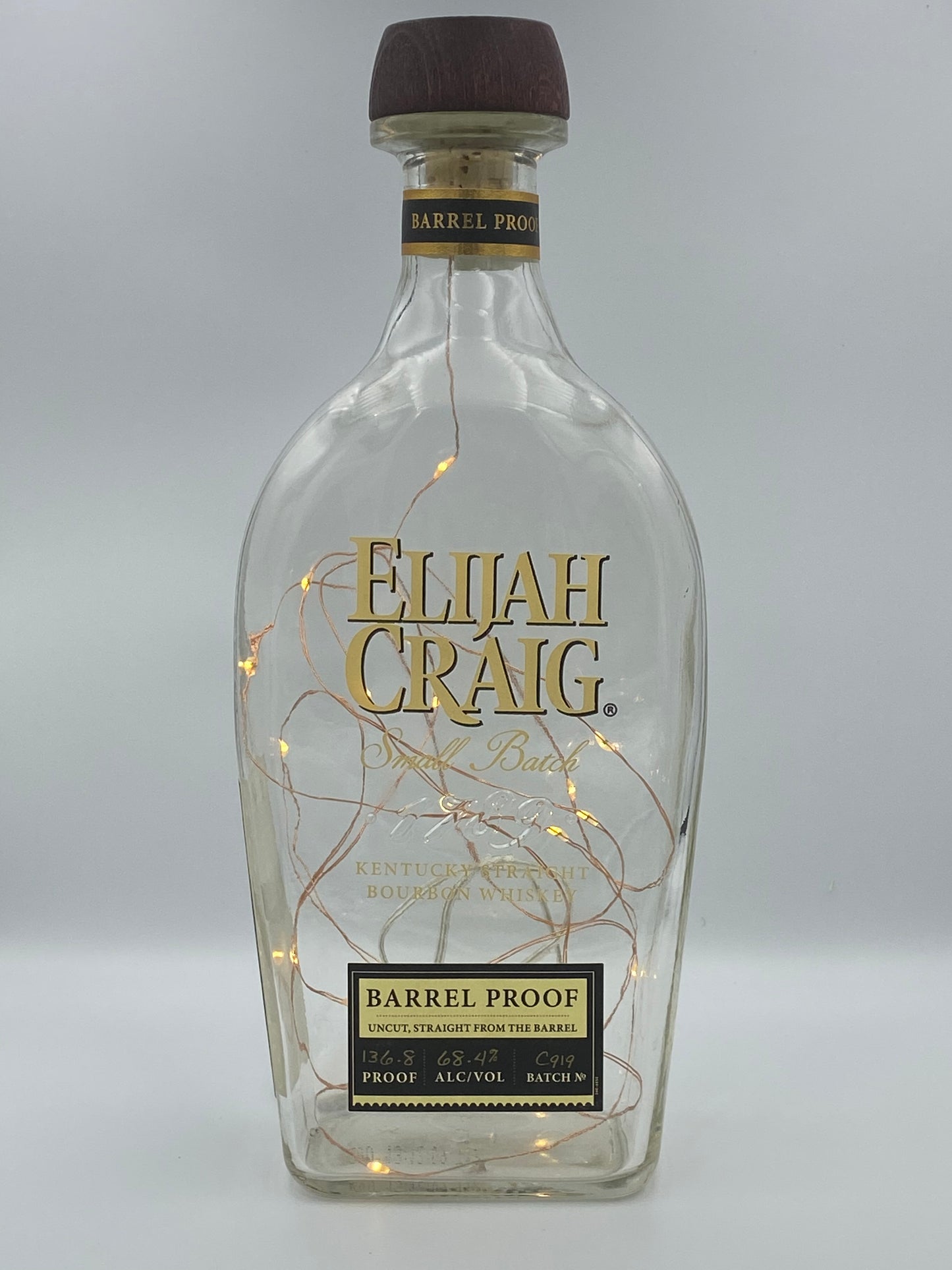 Upcycled Whiskey Bottle Lamp - Elijah Craig Barrel Proof C919 Empty Bottle