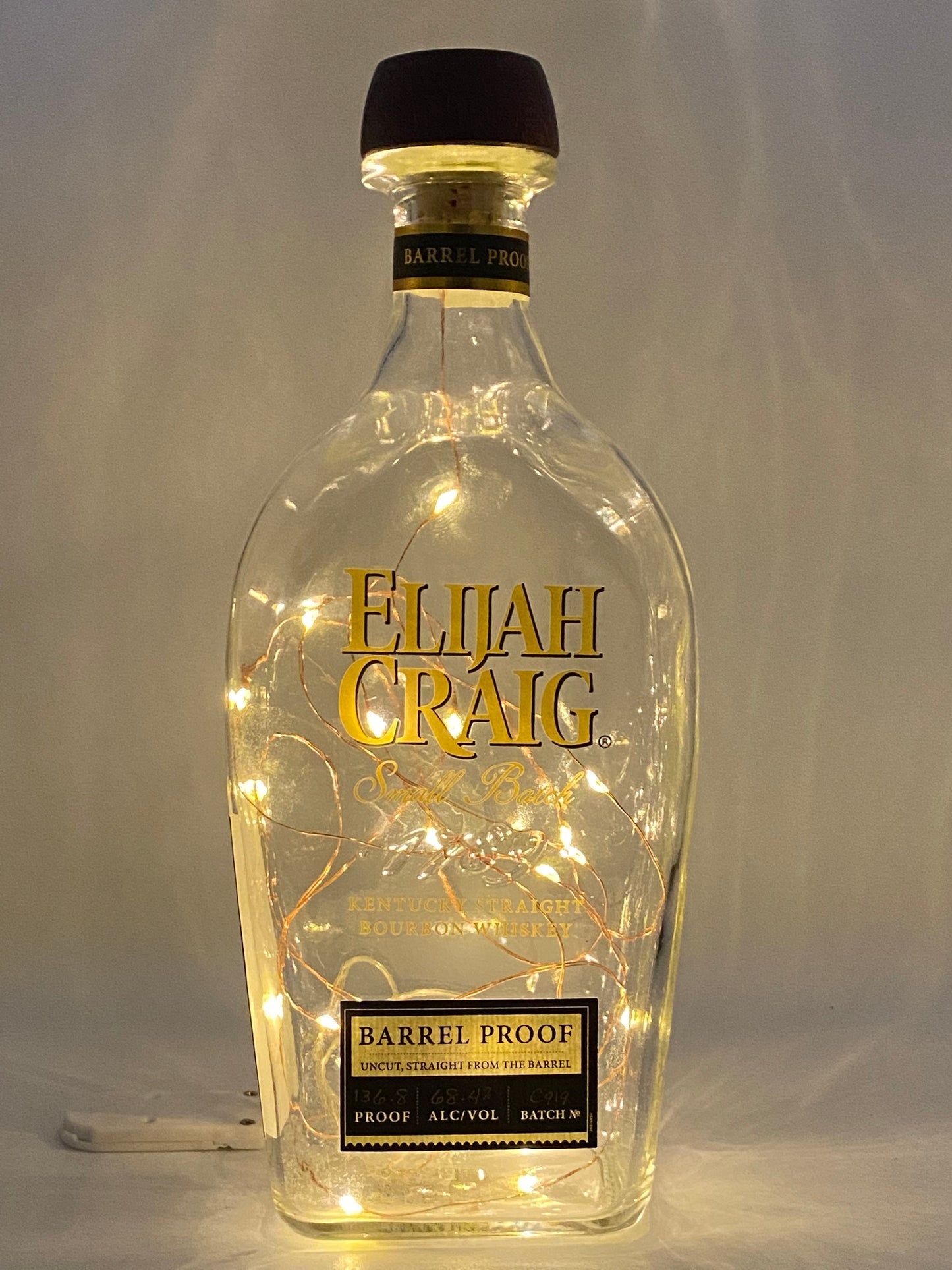 Upcycled Whiskey Bottle Lamp - Elijah Craig Barrel Proof C919 Empty Bottle