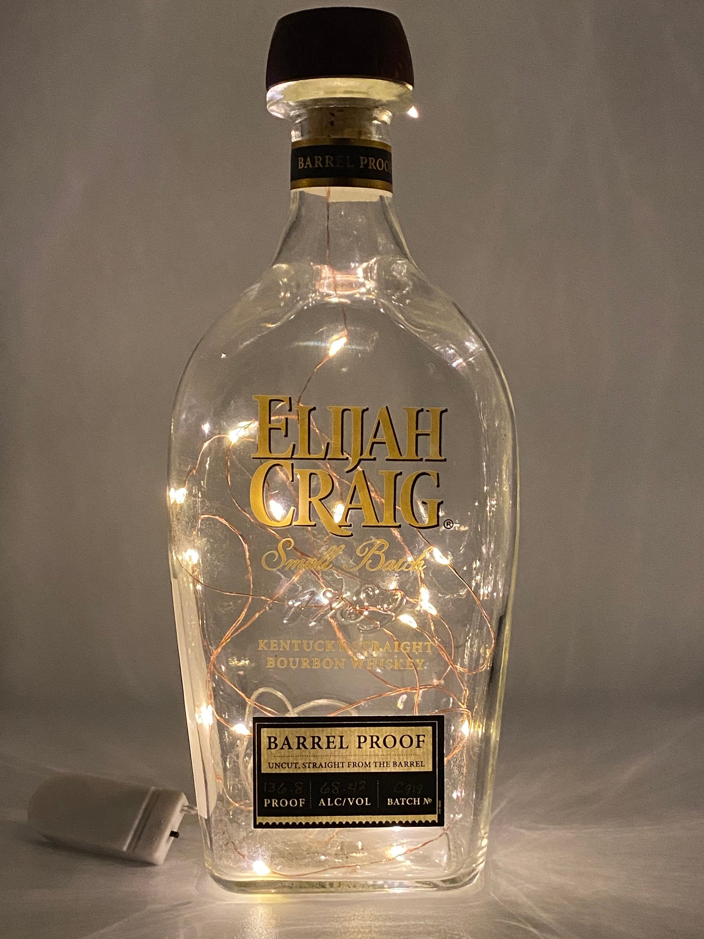 Upcycled Whiskey Bottle Lamp - Elijah Craig Barrel Proof C919 Empty Bottle