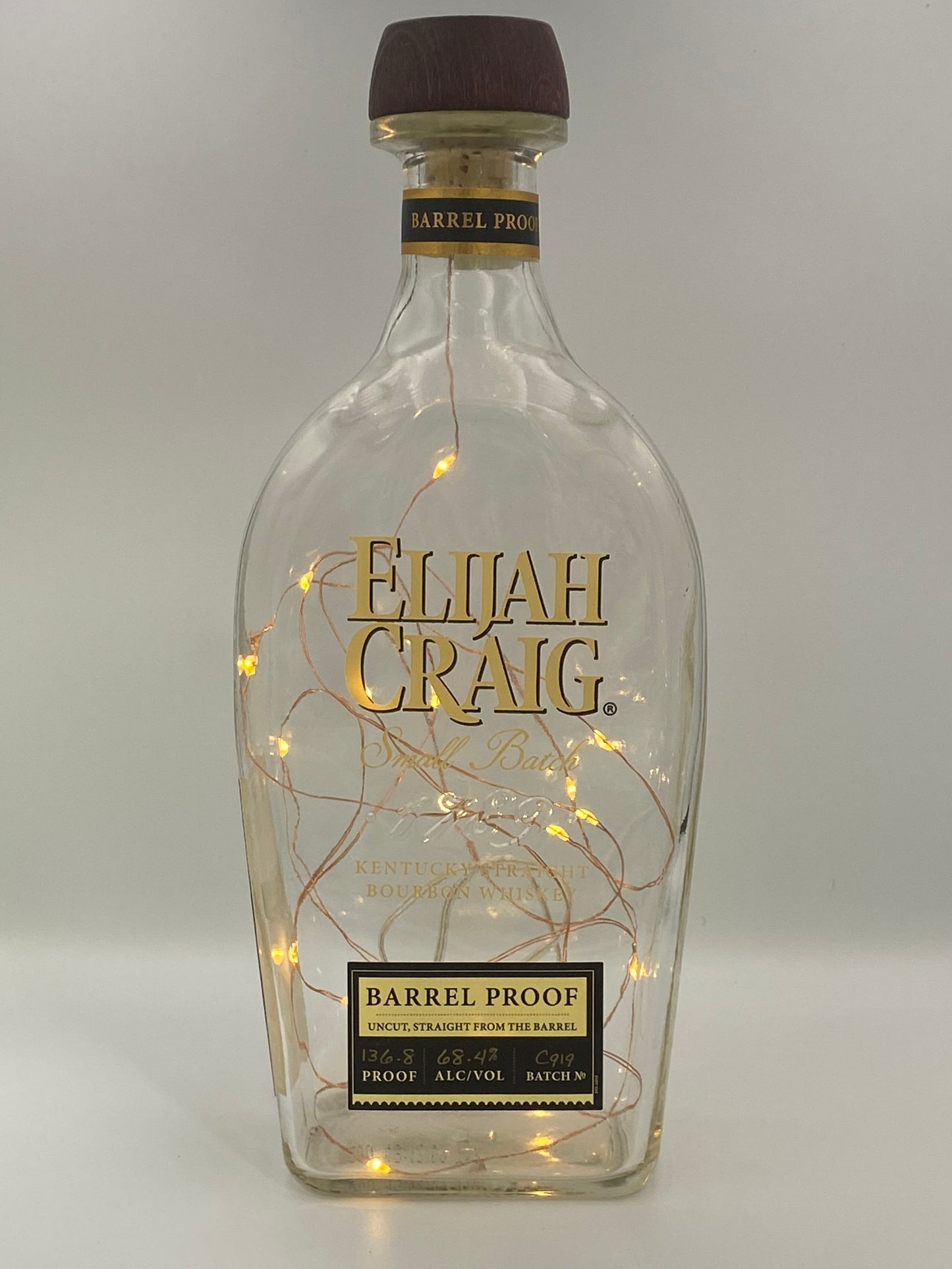 Upcycled Whiskey Bottle Lamp - Elijah Craig Barrel Proof C919 Empty Bottle