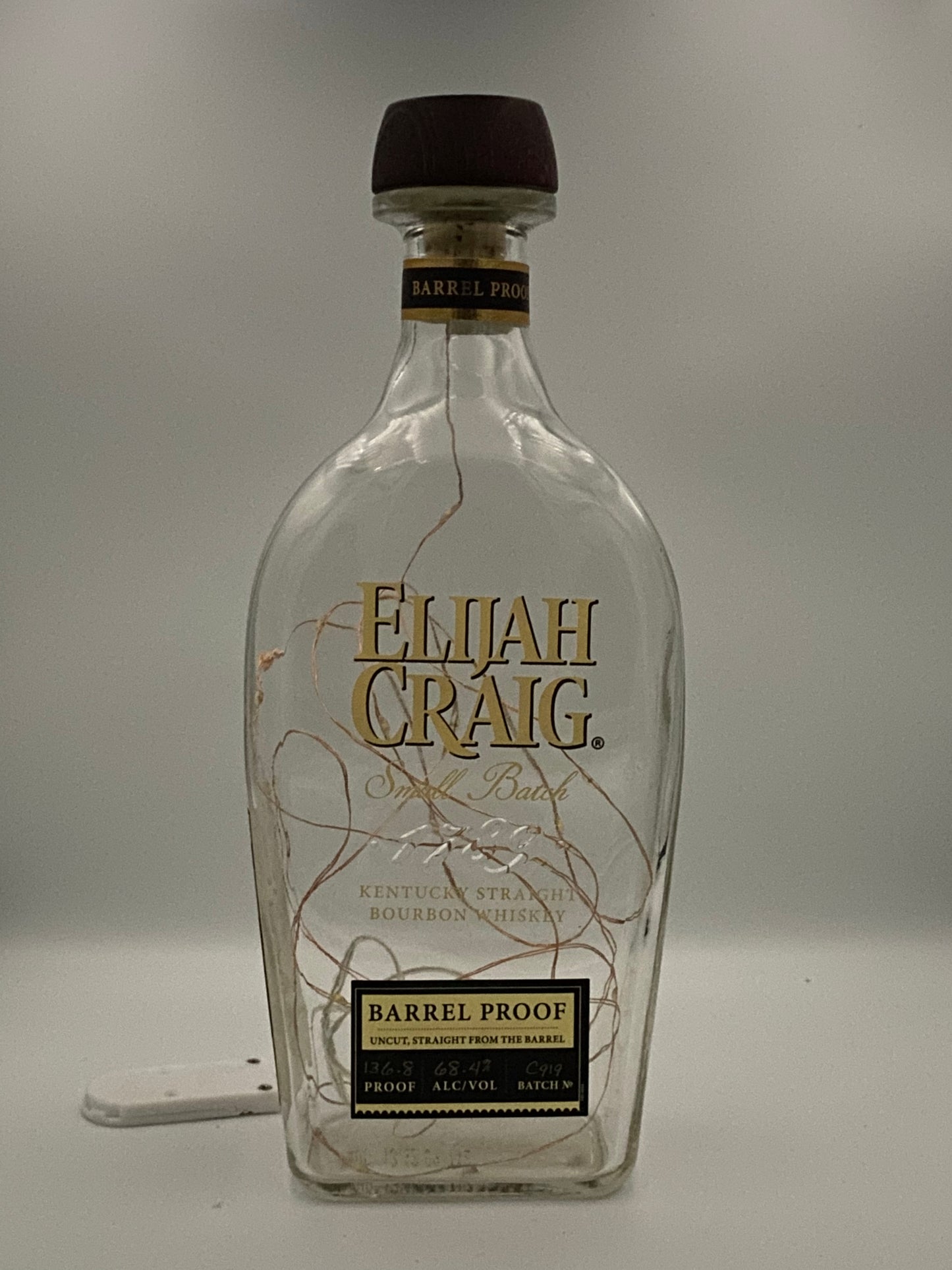 Upcycled Whiskey Bottle Lamp - Elijah Craig Barrel Proof C919 Empty Bottle