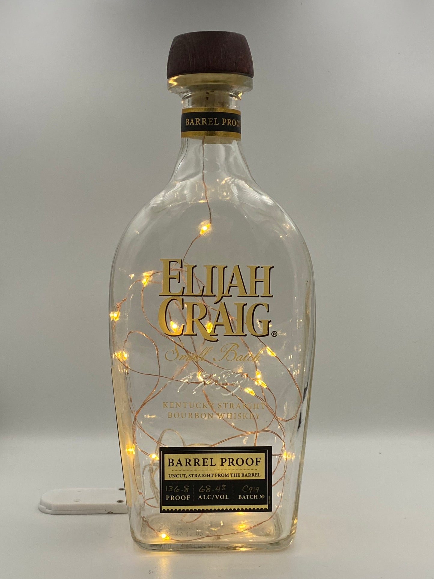 Upcycled Whiskey Bottle Lamp - Elijah Craig Barrel Proof C919 Empty Bottle