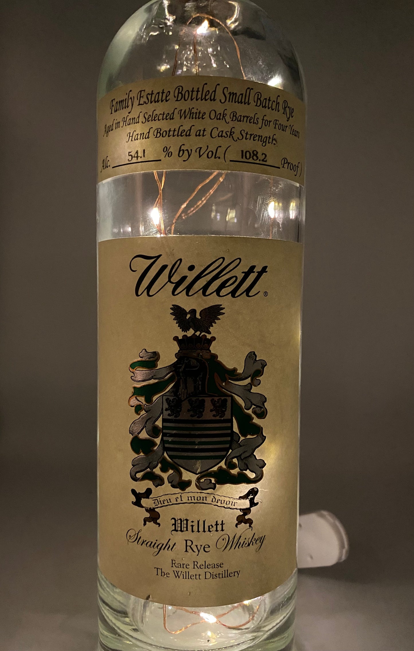 Upcycled Whiskey Bottle Lamp - Willett Family Reserve Rye Empty Bottle