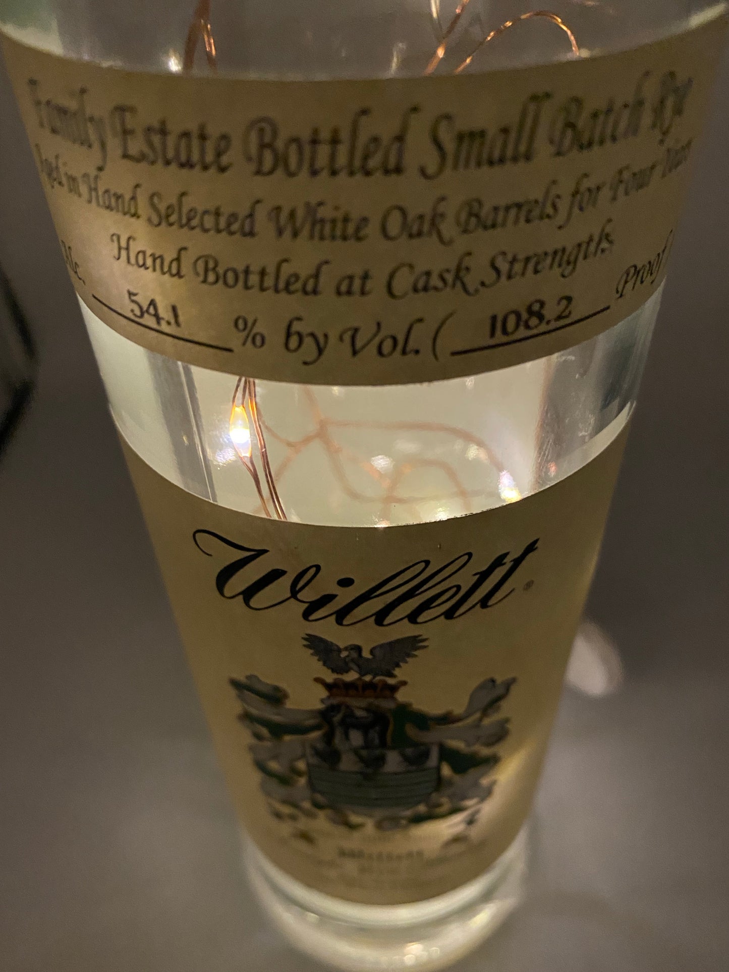 Upcycled Whiskey Bottle Lamp - Willett Family Reserve Rye Empty Bottle