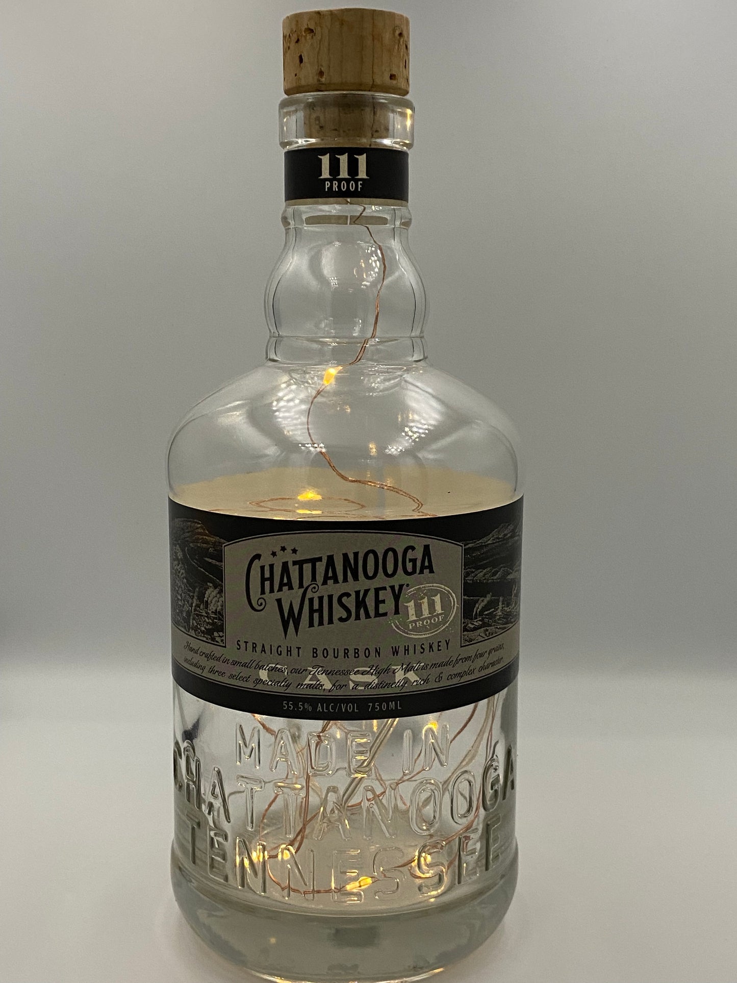 Upcycled Whiskey Bottle Lamp - Chattanooga Whiskey - Cask 111 Empty Bottle