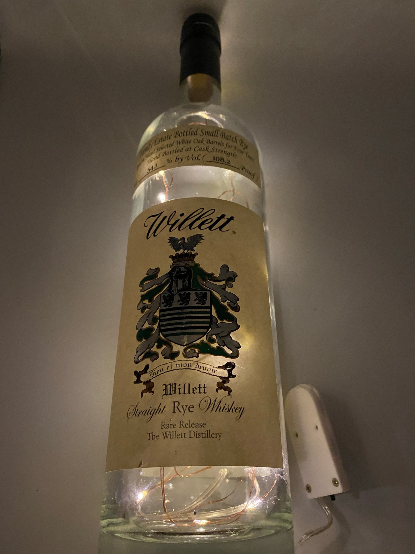 Upcycled Whiskey Bottle Lamp - Willett Family Reserve Rye Empty Bottle